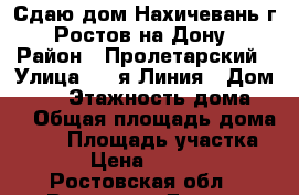 Сдаю дом Нахичевань г. Ростов-на-Дону › Район ­ Пролетарский › Улица ­ 6-я Линия › Дом ­ 20 › Этажность дома ­ 1 › Общая площадь дома ­ 60 › Площадь участка ­ 3 › Цена ­ 25 000 - Ростовская обл., Ростов-на-Дону г. Недвижимость » Дома, коттеджи, дачи аренда   . Ростовская обл.,Ростов-на-Дону г.